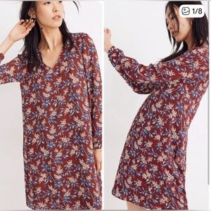 Madewell Gold Button-Back Dress in Merlot & Antique Floral Size XXS